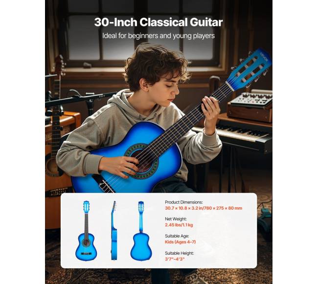 Klasikinė gitara su priedais, 780 mm, mėlyna5