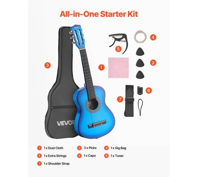 Klasikinė gitara su priedais, 780 mm, mėlyna6