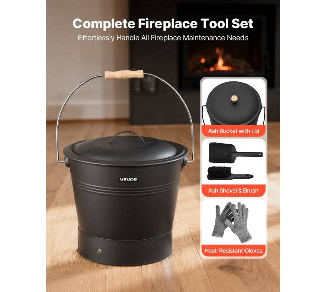 Pelenų kibiras su dangčiu ir komplektu1