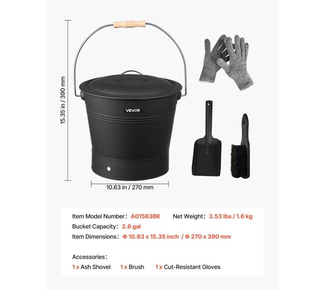 Pelenų kibiras su dangčiu ir komplektu6