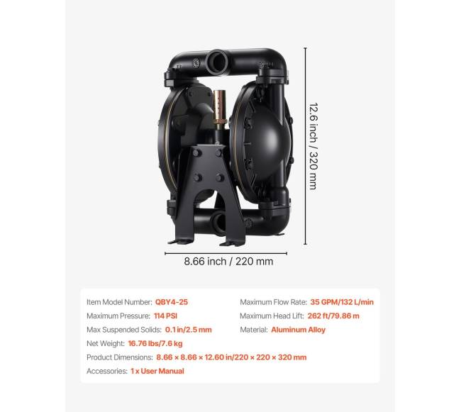 Oro veikiama dviguba diafragminė pompa, 132.5 LPM6