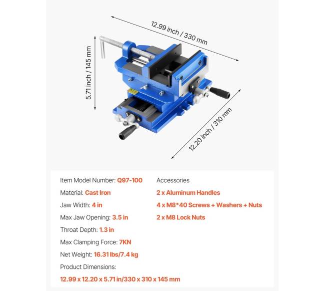Kryžminis presinis spaustukas, 10 cm žiočių plotis6