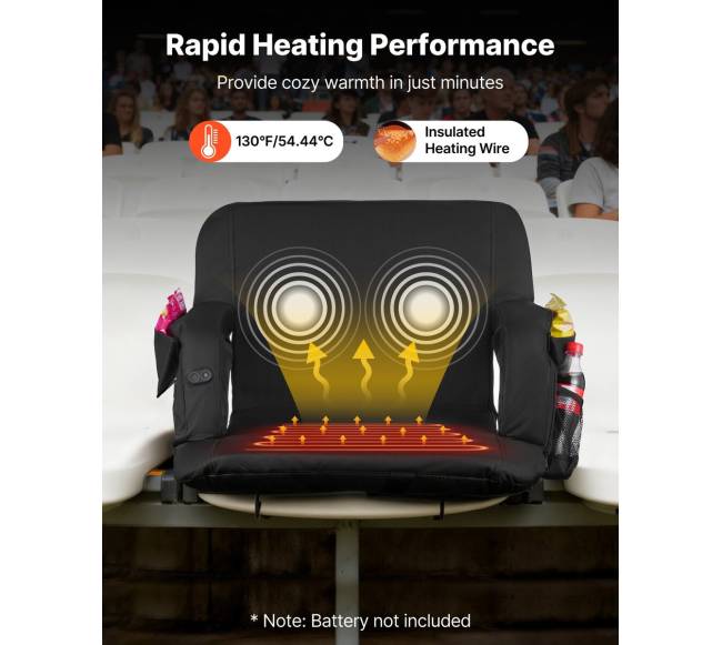 Šildoma stadiono kėdė, 63.5 cm su 4 kišenėmis2