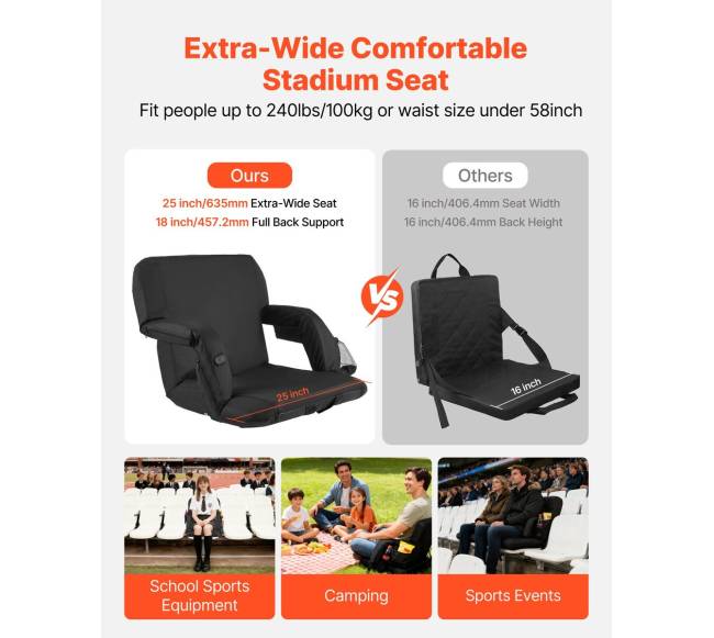 Šildoma stadiono kėdė, 63.5 cm su 4 kišenėmis5
