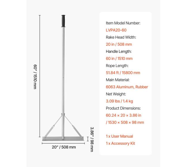 lyginimo grėblys iš aliuminio 150 cm rankena6