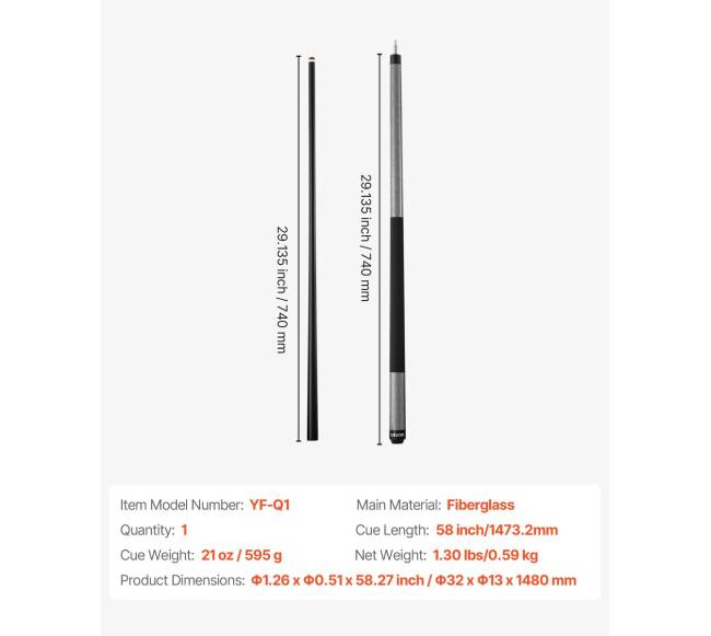 Bilijardo lazda, vienos dalies, 147 cm6