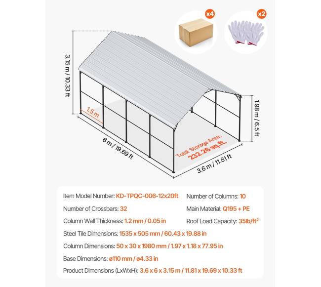Metalinė automobilių pastogė 3,6 x 6 m6