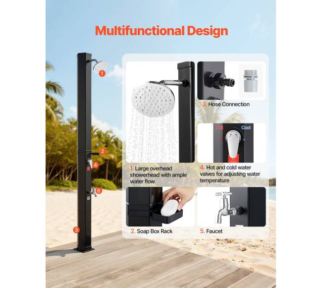 35 l saulės šildomas lauko dušas, juodas2