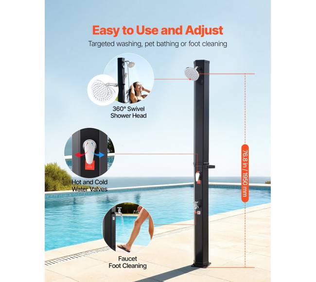 35 l saulės šildomas lauko dušas, juodas3