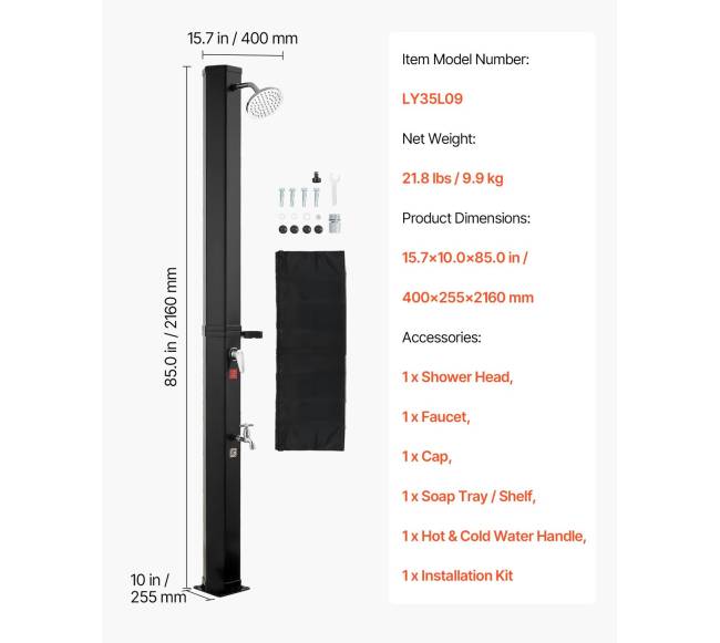 35 l saulės šildomas lauko dušas, juodas6