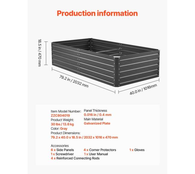 Metalinė pakelta sodo lysvė, 2.0 x 1.0 x 0.5 m6