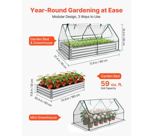 Stačiakampė paaukštinta lysvė su dangčiu, sidabrinė1