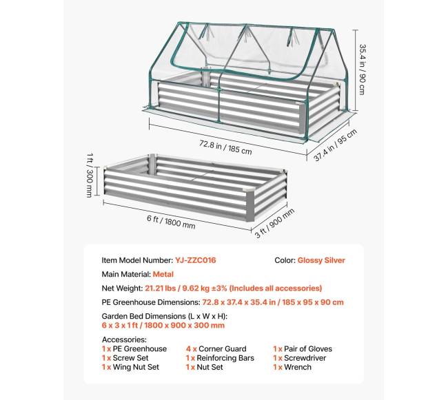 Stačiakampė paaukštinta lysvė su dangčiu, sidabrinė6