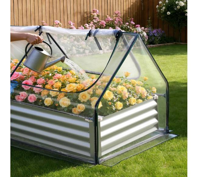 Stačiakampė paaukštinta lysvė su dangčiu, sidabrinė7