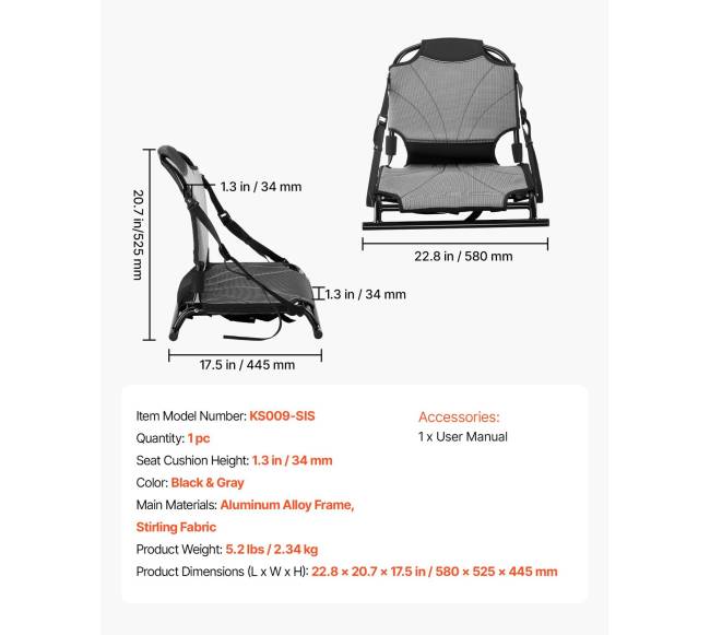 Sulankstoma baidarės kėdė, reguliuojama atlošimo kampo ir diržų6