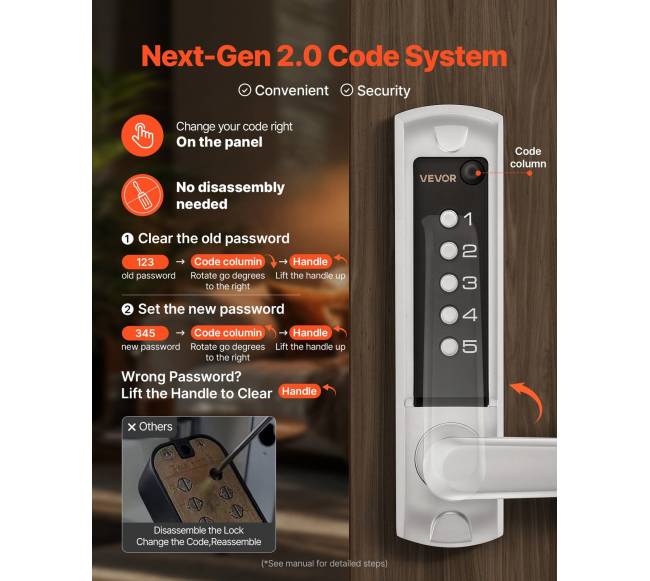 Mechaninė kodinė durų spyna su rankena, išorės ir vidaus3