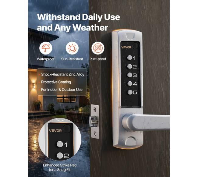 Mechaninė kodinė durų spyna su rankena, išorės ir vidaus5