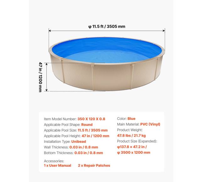 350.5 cm apvalus baseino įklotas, 120 cm6