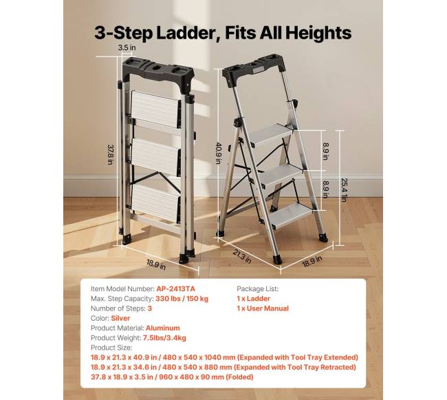 3 pakopų sulankstomos kopėčios su plačiais pedalais1