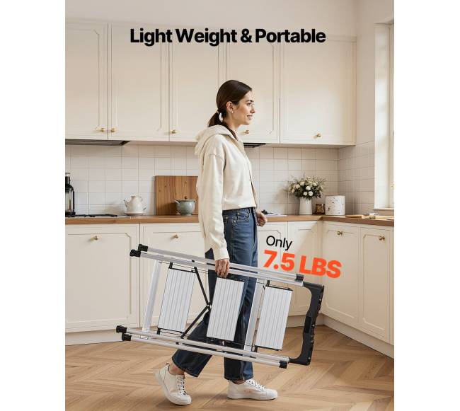 3 pakopų sulankstomos kopėčios su plačiais pedalais5