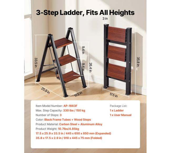 Sulankstomos trys pakopos kopėčios su neslystančiais pedalais1