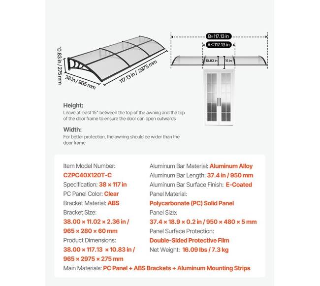 Durų stogelis su drenažu ir ABS laikikliu6