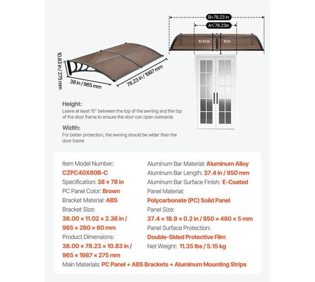 Prieangio durų stogelis su polikarbonatu6