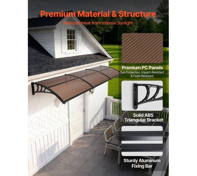 Lauko durų stogelis, 96 x 297 cm, apsauga nuo lietaus ir saulės3