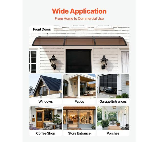 Lauko durų stogelis, 96 x 297 cm, apsauga nuo lietaus ir saulės5