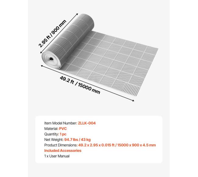 PVC vandens nutekėjimo kilimėlis, 90 x 1500 cm6