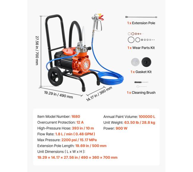 Pneumatinis dažų purkštuvas su vežimėliu 900 W6