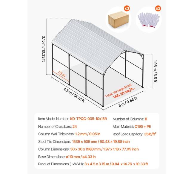 9,84 x 14,76 m metalinis automobilių stogelis valtims6