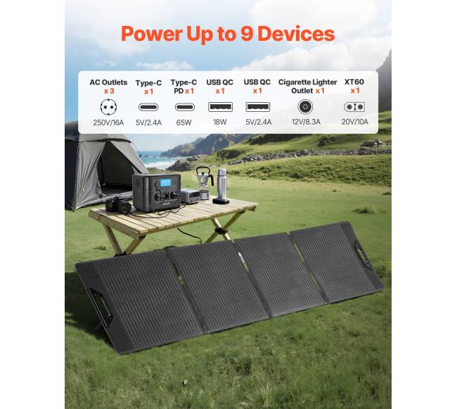 Nešiojama saulės energijos stotis su 200W skydeliu5