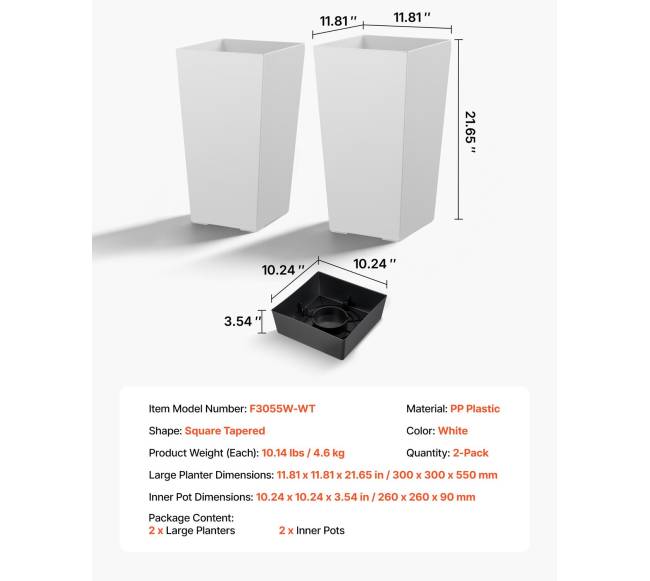 Aukšti vazonai rinkinys 2 vnt, 550 mm, balti6