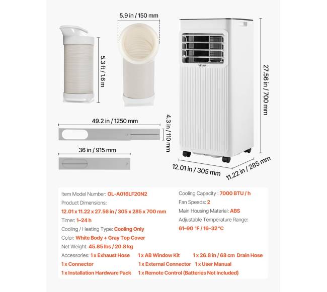 Nešiojamas oro kondicionierius 2kW, 3-in-16