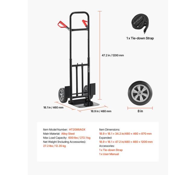Rankinis vežimėlis su ratukais ir reguliuojama rankena6