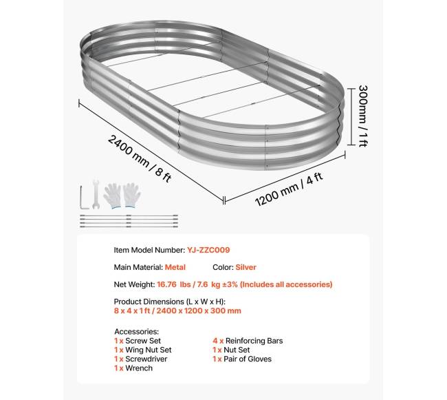 Cinkuota pakelta daržo lova 240 x 120 x 30 cm6