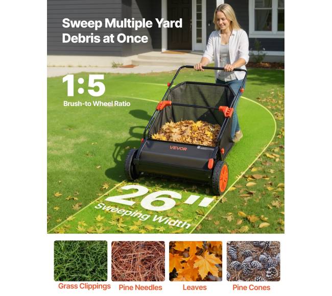 Stumiamas vejos šluotuvas 66 cm su surinkimo krepšiu1