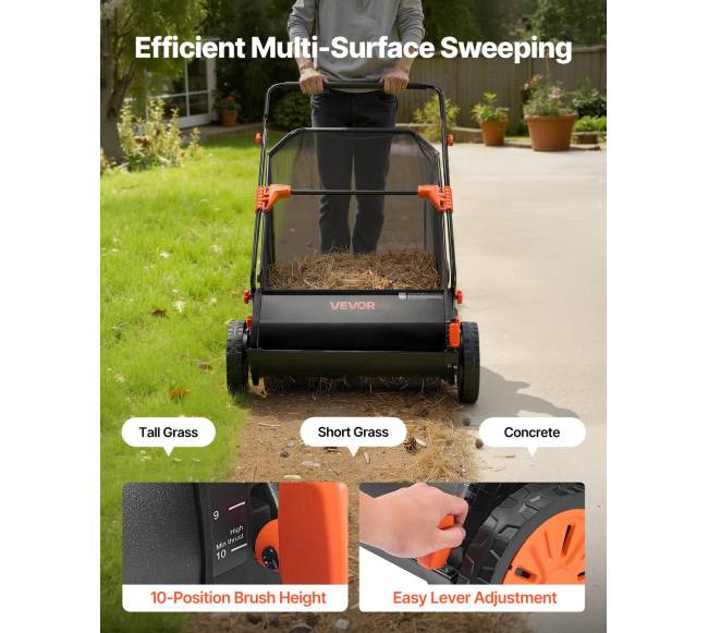 Stumiamas vejos šluotuvas 66 cm su surinkimo krepšiu3