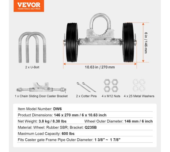 Slankiojančių vartų rinkinys 6" 600 kg6
