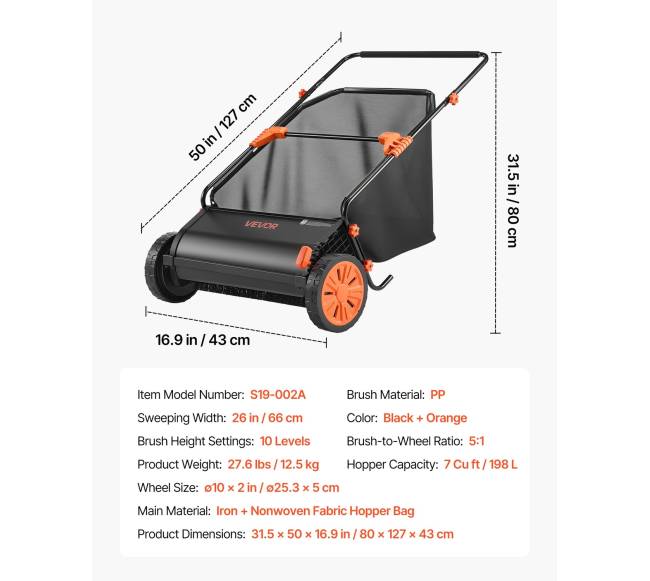 Stumiamas vejos šluotuvas 66 cm su surinkimo krepšiu6