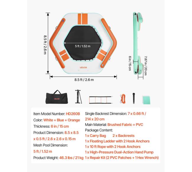 Pripučiama plaukiojanti platforma 2.6 x 2.6 m6