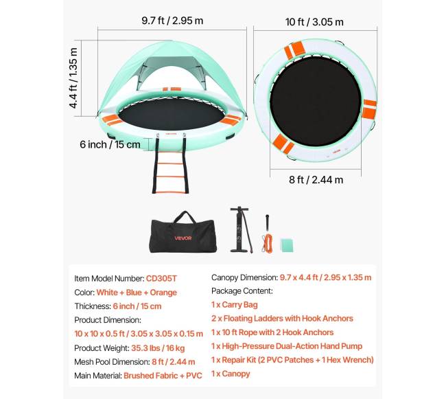 Pripučiama platforma vandeniui, 3,05 m skersmens6