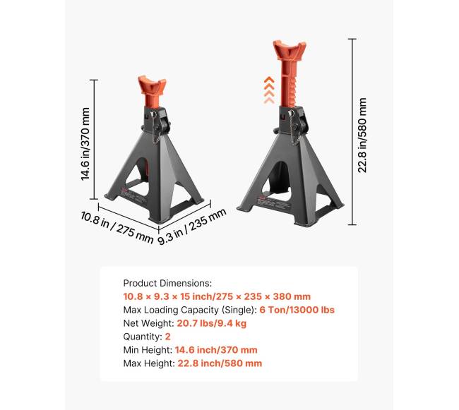 Automobilio kėlikliai, 6 tonų apkrova, 370-580 mm aukštis6