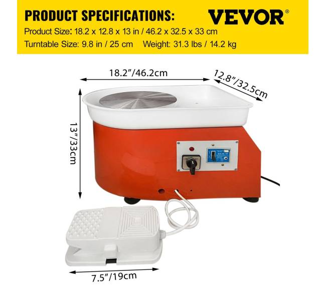 Elektrinė keraminė žiedimo mašina 25 cm, 280W6