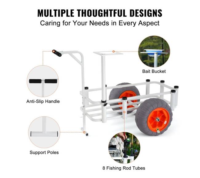 Paplūdimio žvejybos vežimėlis su 8 laikikliais meškerėms5