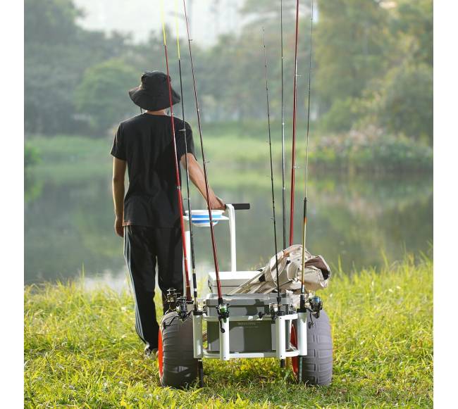 Paplūdimio žvejybos vežimėlis su 8 laikikliais meškerėms7