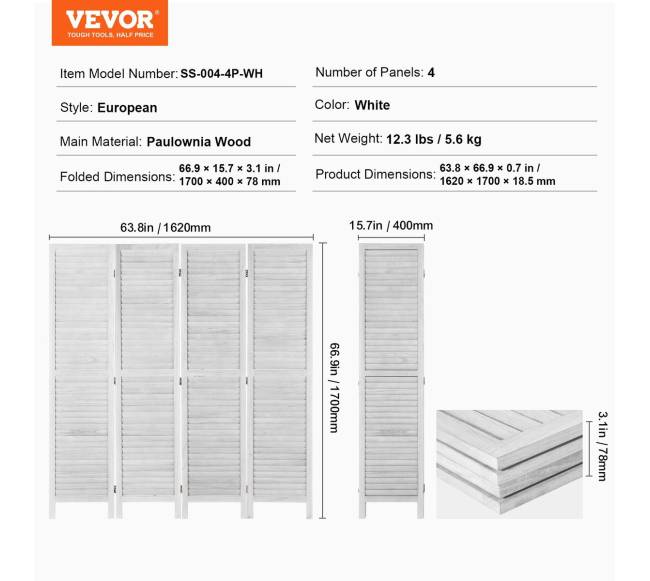 Medinė kambario pertvara, 4 panelių6
