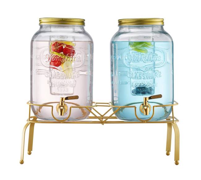 Gėrimų dozatorius vakarėliams, 8L stiklinis su stovu0