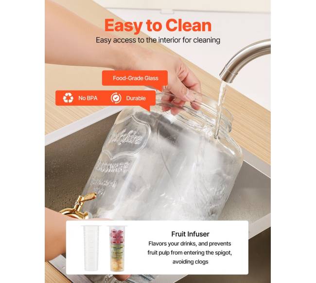 Gėrimų dozatorius vakarėliams, 8L stiklinis su stovu5